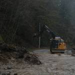 A King County work crew clears a road near Preston on Feb. 7, 2020. Heavy rains appear to have caused multiple landslides along the road. Aaron Kunkler/staff photo