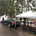 TV news tents set up in front of Life Care Center of Kirkland on March 2. Samantha Pak/staff photo