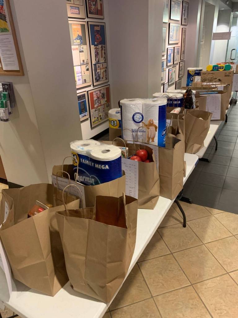 Groceries are lined up and ready for delivery through DigiPen Institute of Technologys DragonDrop service. Photo courtesy of DigiPen Institute of Technology