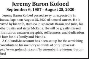 Jeremy Baron Kofoed | Obituary