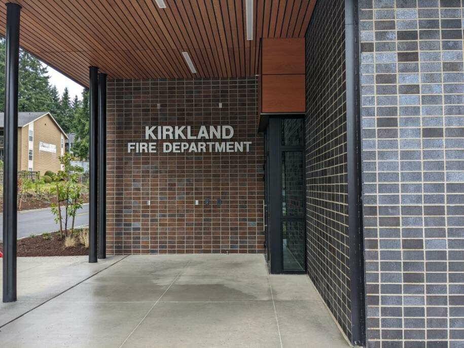 Entrance to Kirklands Fire Station 24 located off of NE 132nd St., as seen on Jan. 12, 2022. Photo by Hannah Saunders/Sound Publishing