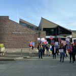 Members of Keep Kids Safe protest outside of Kirkland City Hall on May 17. Courtesy of Lee Keller.