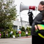 Abortion rights protesters fill all four corners of the intersection in front of the Everett Planned Parenthood in support of abortion rights on Saturday, July 9, 2022 (Olivia Vanni / Sound Publishing)