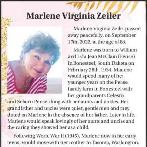 Marlene Virginia Zeiler | Obituary