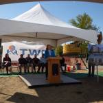 Kirkland Mayor Kelli Curtis at the podium stand. (Cameron Sires/Sound Publishing)