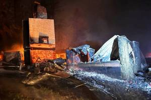 Damaged structures in the aftermath of the Spokane fires that began on Saturday, Aug. 1. (Photo courtesy of Spokane Valley Fire Department)